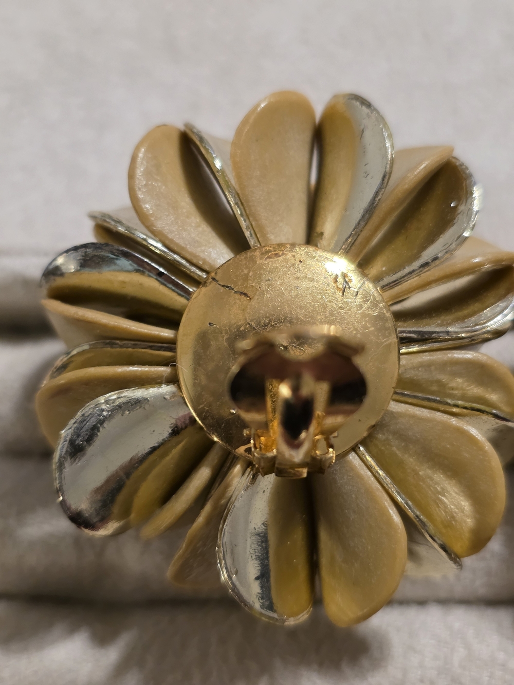 Large, Unique Floral Cluster Clip-On Earrings in Matte And Metallic Goldtone - Picture 5 of 7